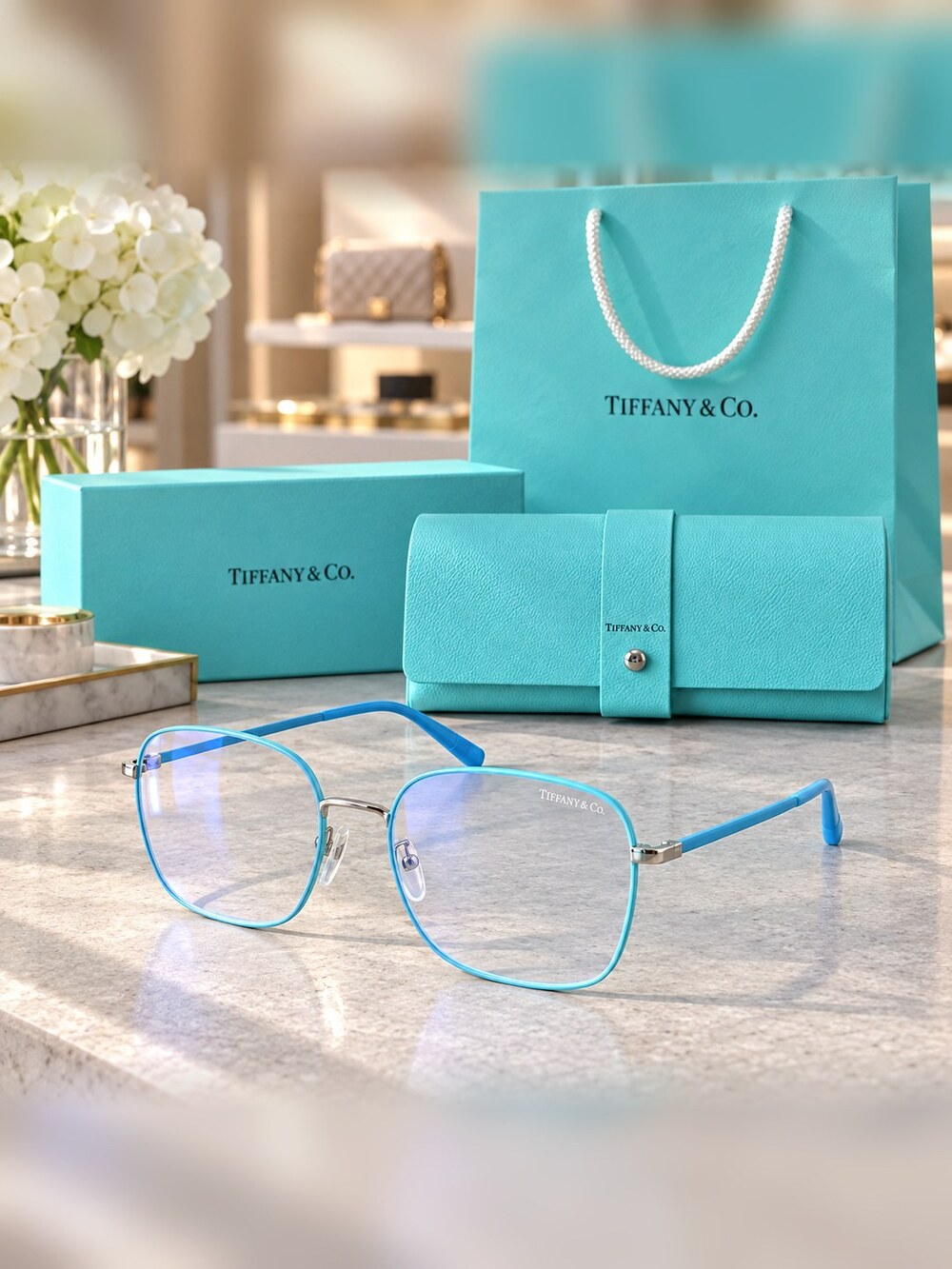 Tiffany Blue Square Optical Frames - Picture 2 of 6